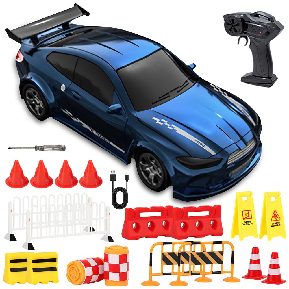 KUWUNG 1:64 Mini RC Drift Car, 4WD Racing Drifting Car for Adults, 15KM/H 4WD High Speed RC Cars with LED Lights, Desktop Remote Control Drift High Speed Drifting RC Cars for Adults