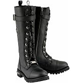 Milwaukee Leather Women's Black 14-inch Lace-Up High-Rise Leather Biker Rider Boots with Calf Buckle MBL9355