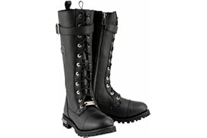 Milwaukee Leather Women's Black 14-inch Lace-Up High-Rise Leather Biker Rider Boots with Calf Buckle MBL9355