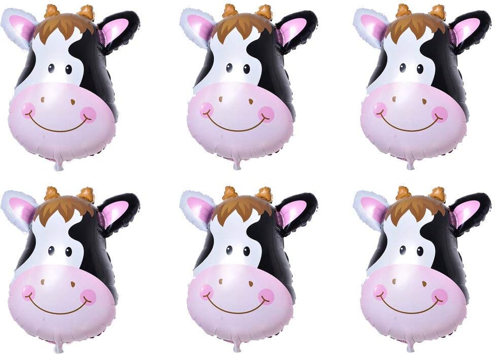 6 Count Multi Colors Huge Cow Head Balloons, Animal Themed, Perfect for Children's Birthday Parties