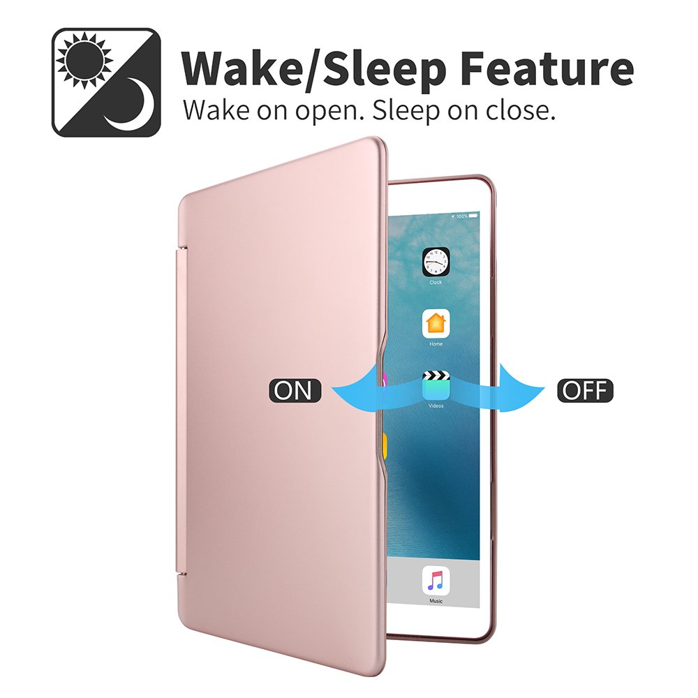 Keyboard Case for iPad 9.7,Dingrich Smart iPad Case with Keyboard for 2018 (6th Gen), iPad 2017 (5th Gen), iPad Air 1,360 Rotatable,7 Color Backlit (Rose Gold)