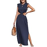 CUPSHE Women’s Summer Maxi Dresses Sleeveless Cutout Side Slit Long Casual Dress with Padded Shoulders