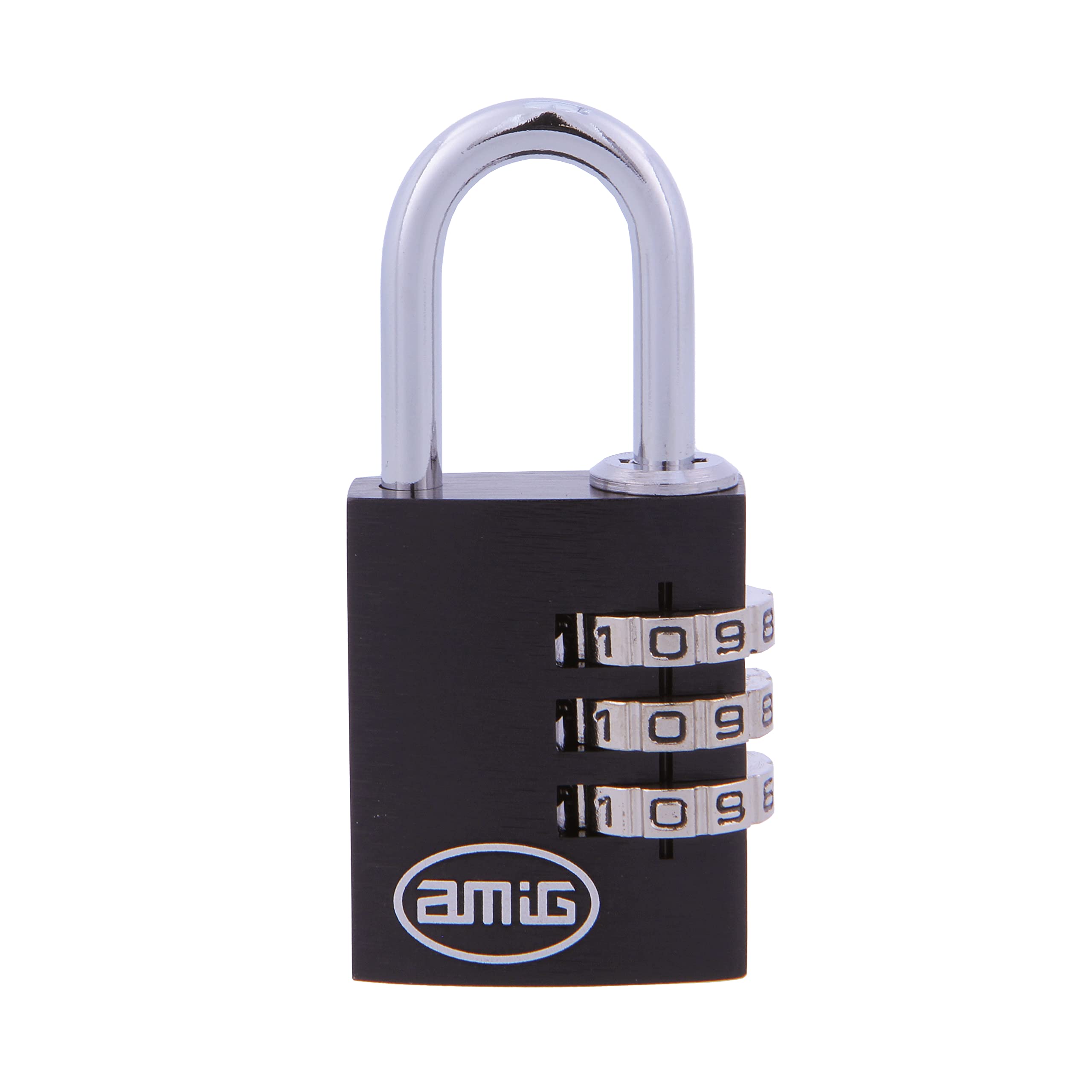 Amig Aluminium Combination Lock, Model 75, Black, 25 mm, for Gym Lockers, Travel Suitcase, Backpacks, Luggage