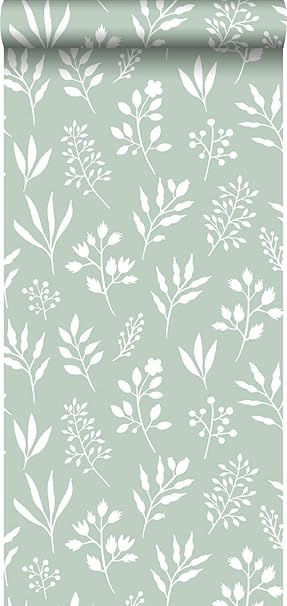 Tapete Blumenmuster Im Skandinavischen Stil Mintgrun Und Weiss 139085 Von Estahome Amazon De Baumarkt