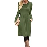 DB MOON Women Casual Long Sleeve Dresses Empire Waist Knee Length Loose Dress with Pockets