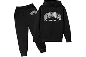 Bwaydeg Boys' Active Tracksuit Set 2 Piece LOS ANGELES Graphic Hoodie and Sweatpants Set Oversized Clothing Set for Kids