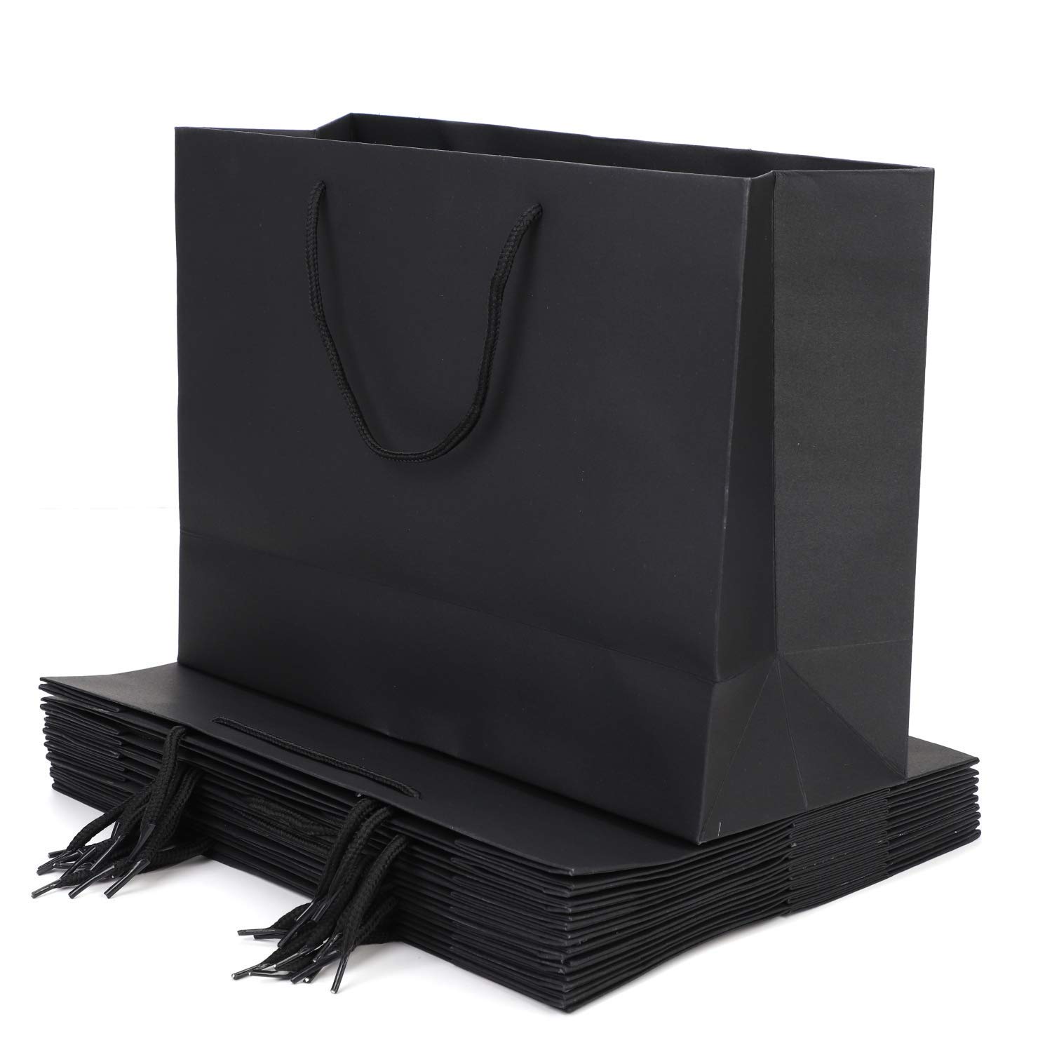 10 pcs Black Paper Bags with Handles Kraft Xmas Party Bag,Gift Bags Recycled Paper Carrier Bags for Grocery Baking Shopping Merchandise Boutique Retail