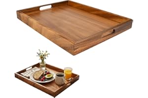 Snillok Walnut Wood Serving Tray with Handles, Wooden Coffee Table Trays Rectangular Trays Decorative Breakfast Tray Platter 