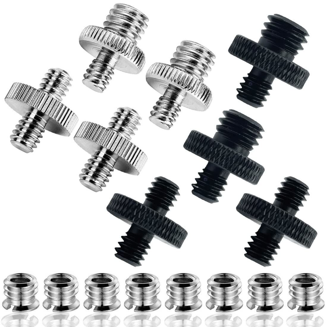 CKANDAY 16-Piece Camera Adapter Set: 1/4" to 3/8" Screw Converters, Black & Silver