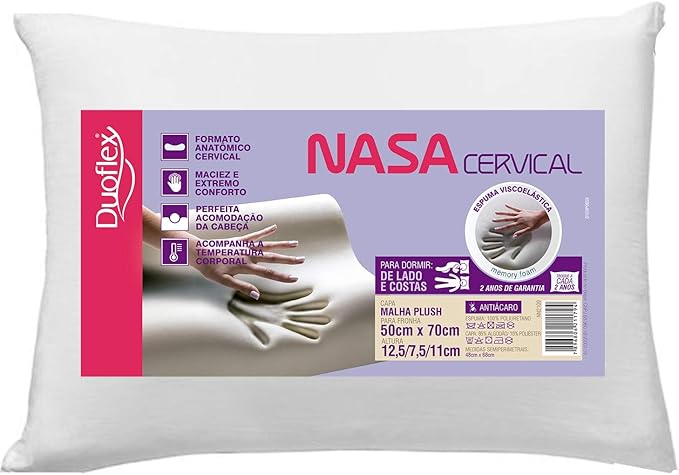 Travesseiro Nasa Cervical, Duoflex, 85% Algodão, 15% Poliéster, Bege, para Fronha 50Cmx70Cm 