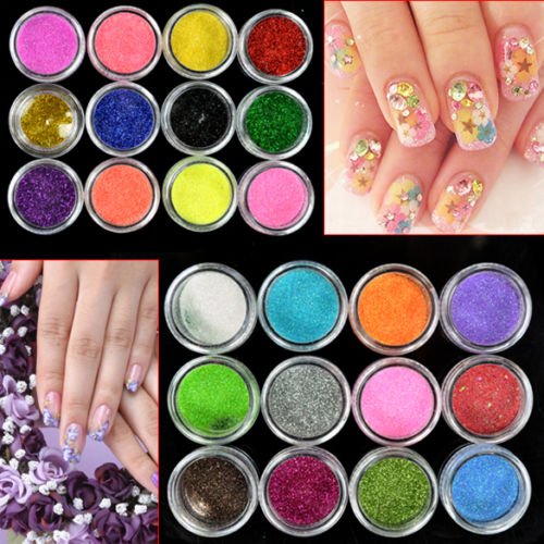 Ardisle 24 Colour Glitter Dust Pots Powder Nail Art Decoration Fine Acrylic Uv Tips