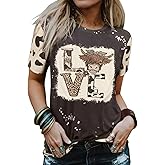 Women Love Cow Shirts Funny Animal Cute Cattle Cowgirl T-Shirt Heifer Farm Life Casual Short Sleeve Holiday Tops