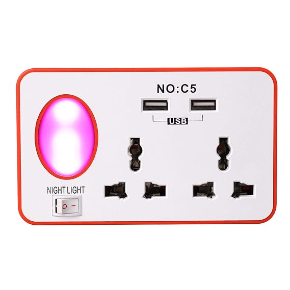 Okayji USB Socket Wall Mobile Phone Stand Multi Ports Plug Adapter Night Lamp Light, 1- Piece (Orange)