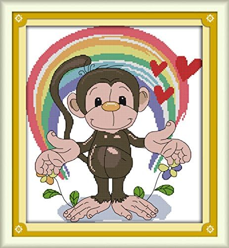 Crossdecor Needlecrafts Stamped Cross Stitch Kits 11 Count Cross-Stitching Set Embroidery Kit, Rainbow Monkey