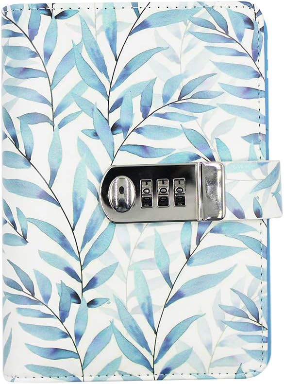 6-Ring Binder Password Notebook with Combination Lock, PU Loose-Leaf Travel Journal Diary Writing Planner Notepad with Card Slots, 200 Pages
