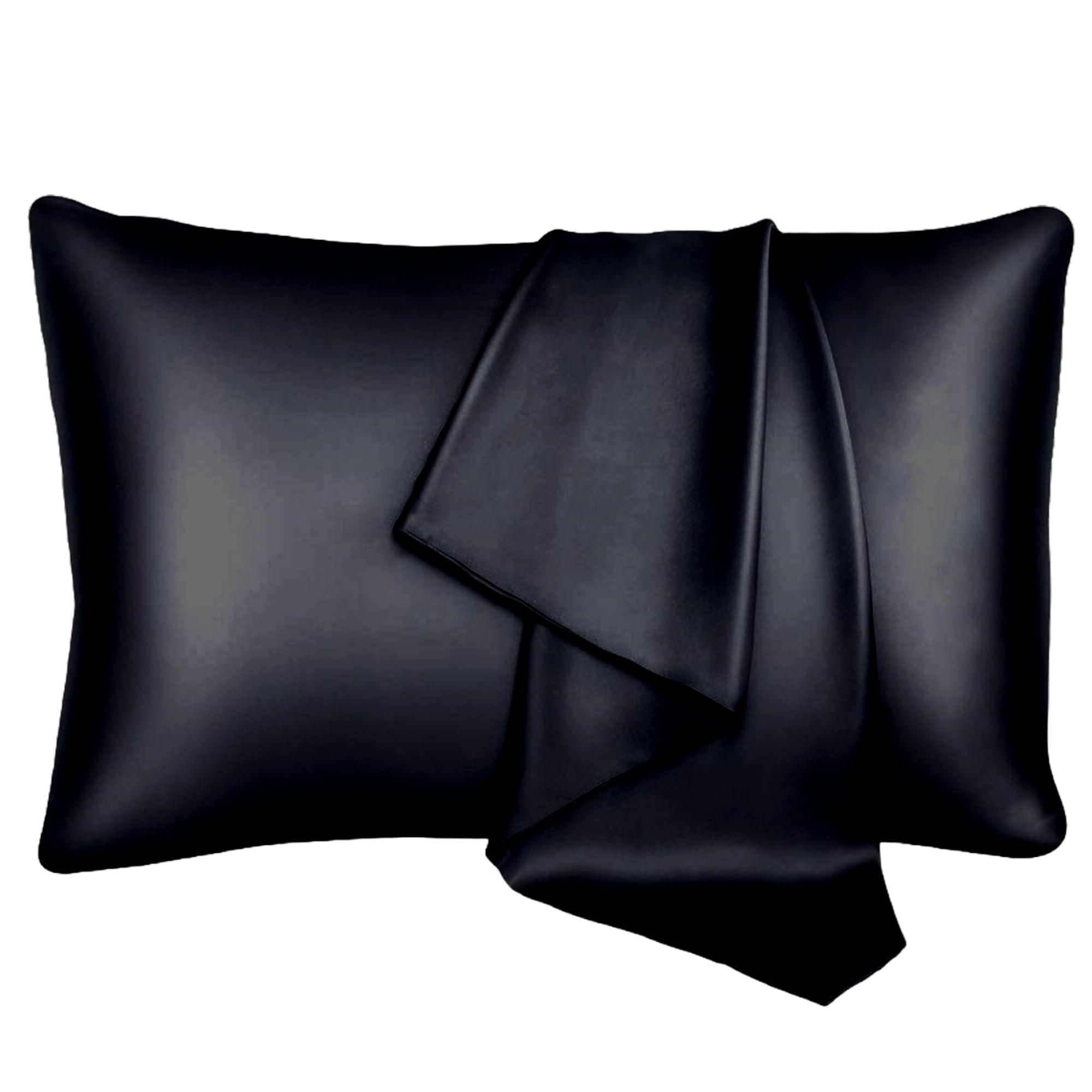 BlueHills Pure Mulberry Natural Soft Both Sides Silk Pillowcase for Hair and Skin Hidden Zipper Hypoallergenic Both Sides Silk Pillow Case (600 TC 19 Momme) Standard 1 Pack Black
