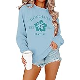 Weripoah Hawaii Sweatshirts for Women Hawaiian Hibiscus Graphic Sweatshirt Oversized Cute Crewnecks Pullover