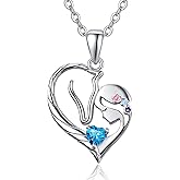 TANGPOET Horse Birthstone Pendant Necklace Gifts for Women Daughter 925 Sterling Silver Personalized Picture Horse Head Jewelry Mothers Day Birthday Gifts for Her Mom