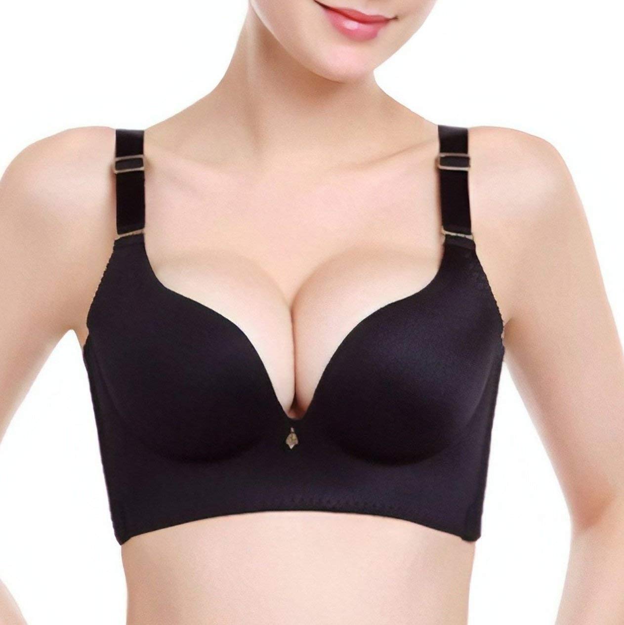 FINALLYBRA Women's Deep V Smooth Cup No Underarm Bulge Push in Push Up Wireless Bra