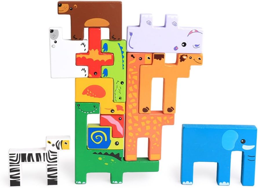 TOYMYTOY Wooden Jigsaw Puzzle Board Wild Safari Animals Wooden Blocks ...