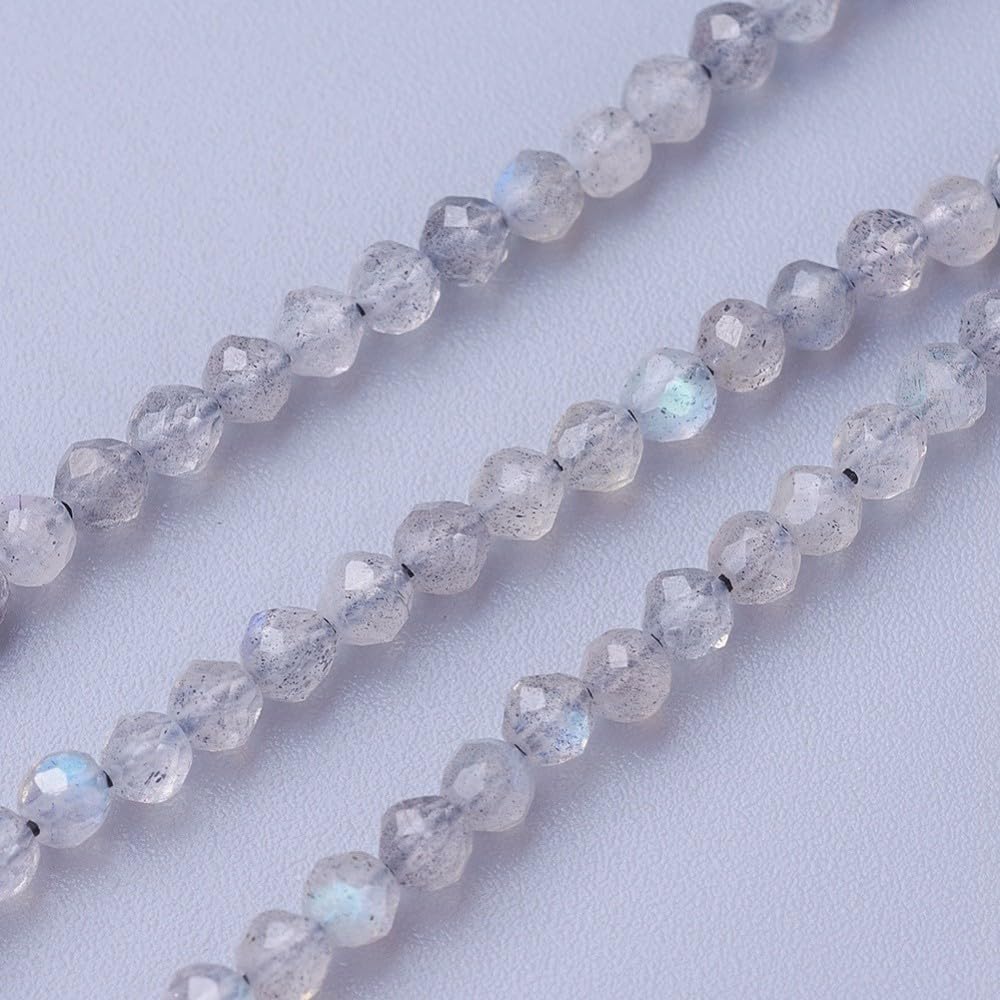 Airssory 110~130 Pcs 3~3.5mm Natural Labradorite Beads Strands Faceted Round Small Loose Crystal Gemstone Bead Spacer for Jewelry Making DIY Crafts