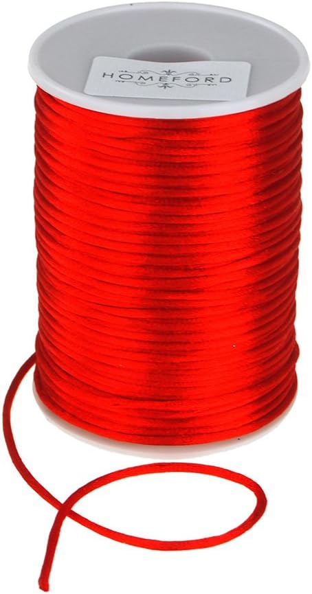 Homeford Satin Rat Tail Cord Ribbon Chinese Knot, 1/16-Inch, 100-Yard (Red)