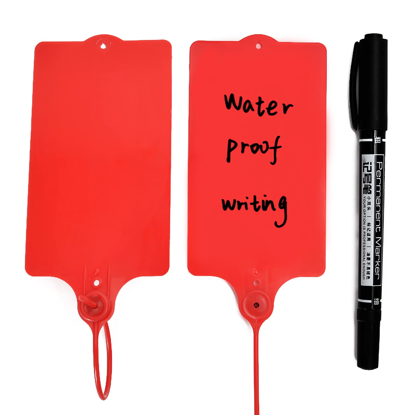 Photo 1 of LeadSeals 100 Plastic Shipping Tags - Waterproof, Writable, Hanging Tags with One Red Marker Pen