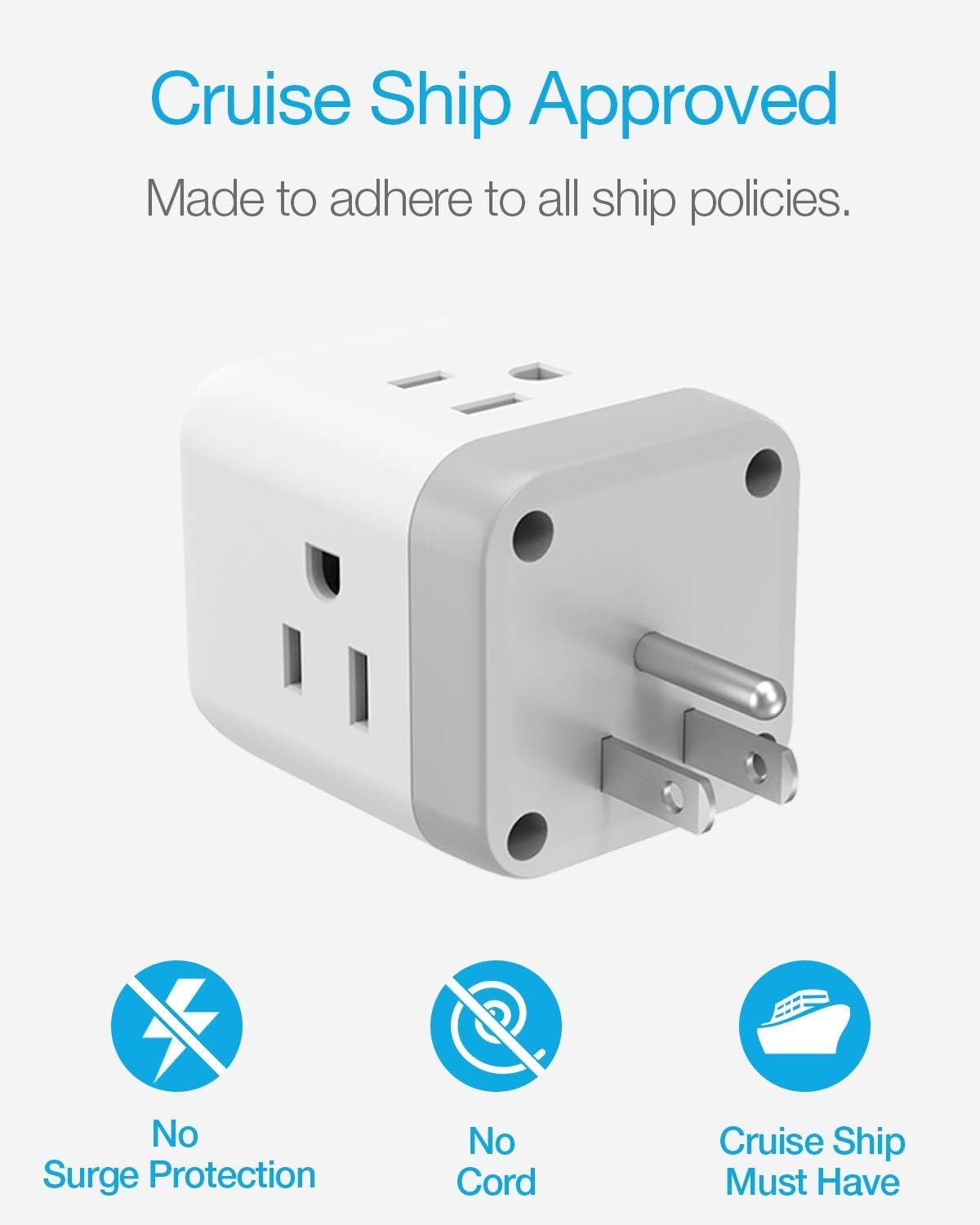 Multi Plug Outlet Extender with USB Charger, Travel Charging Cube Power Wall Outlet Expander for Cruise Essentials, Multiple Outlet Plug Splitter with ETL Listed for Home, Dorm, Office: Electronics