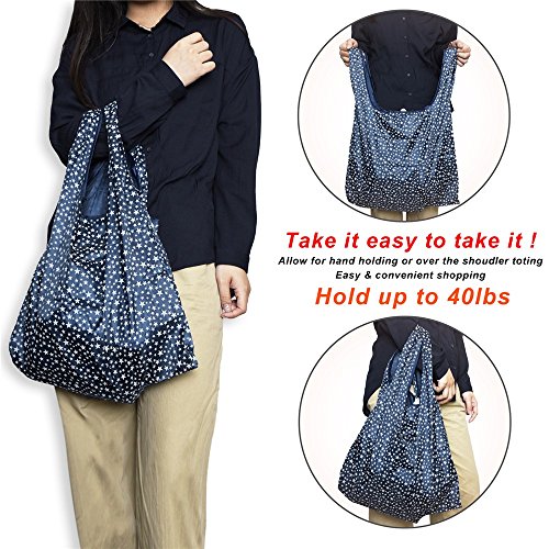 Foldable Reusable Grocery Bags 6 Pack Holotap Folding Shopping Tote Bag Fits in Pocket Nylon Reusable Produce Bags Washable, Durable and Lightweight (Multi Color)