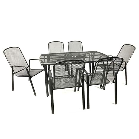 Gartenmöbel Set 7-tlg aus pflegeleichtem Metall - 1 Gartentisch und 6 stabile Hochlehner Gartenstühle
