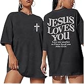 AMWIPE Christian Shirts for Women Oversized Jesus Shirt Faith Graphic Religious Sayings Tee Shirt Drop Shoulder Tops