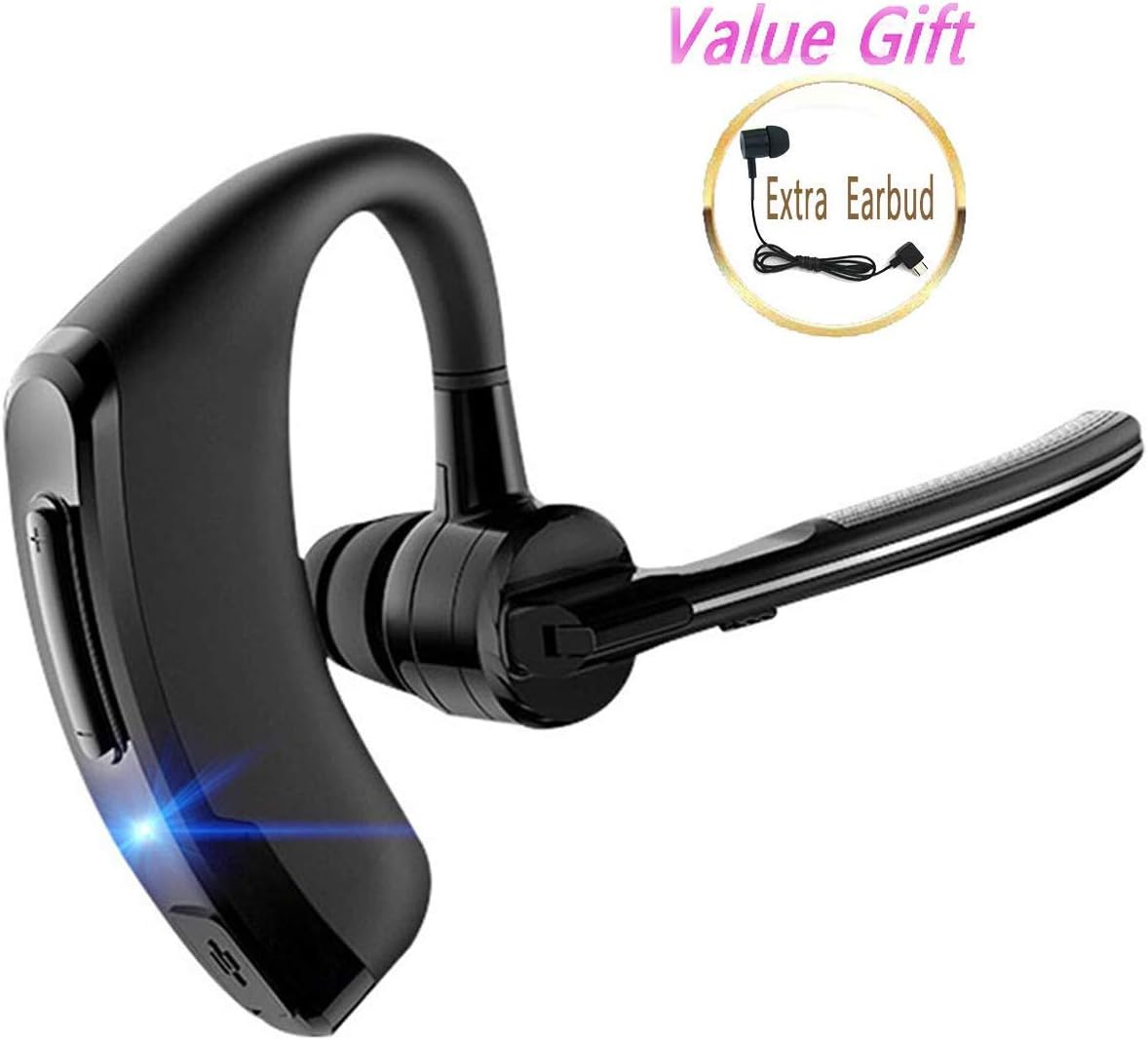 Maxwolf Bluetooth Headset, HD Stereo Bluetooth Earpiece with Dual Noise Cancellation Mic for Cell Phones, Ultralight Bluetooth Earbuds