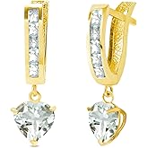 14k Yellow Gold Hoop Earrings with Heart-shaped Aquamarine