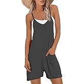 Muchpow Women's Casual Rompers Summer V Neck Sleeveless Spaghetti Strap Overalls Loose Short Jumpsuit with Pockets 2026