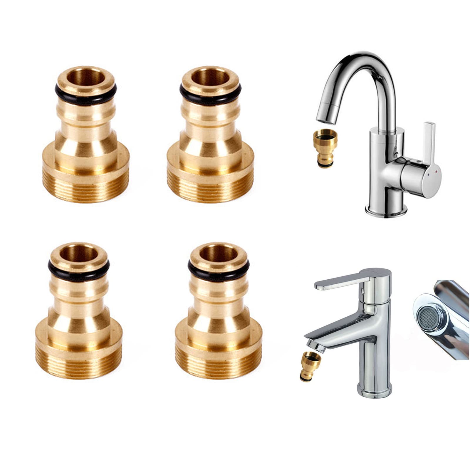 SHULLIN 4pcs Brass Tap Connector Hose Connector Tap Universal Tap Connector Hose Adapter for Garden Kitchen Internal Thread 22 mm Male Thread 24 mm