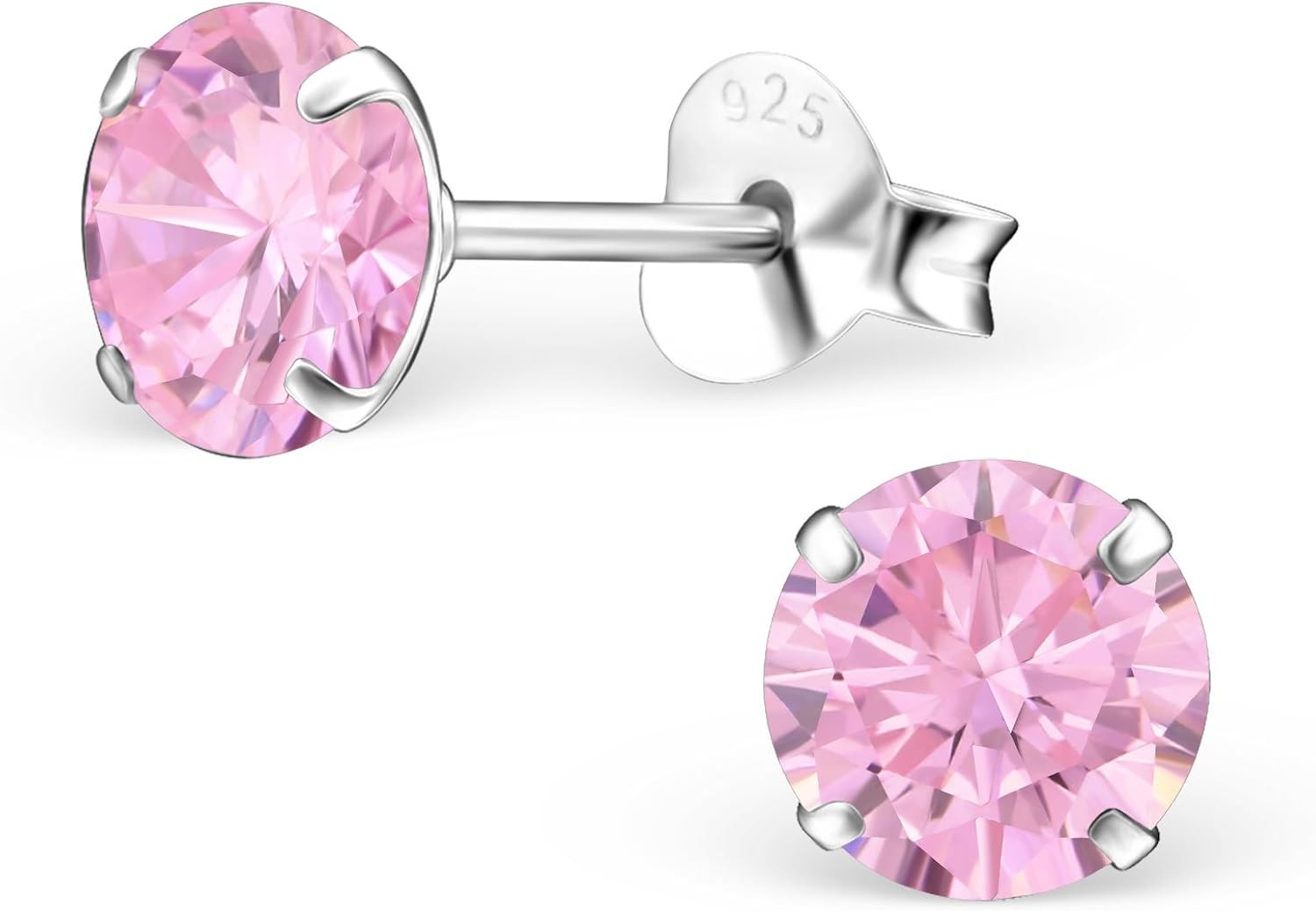 925 Sterling Silver Hypoallergenic 6mm Birthstone CZ Stud Earrings