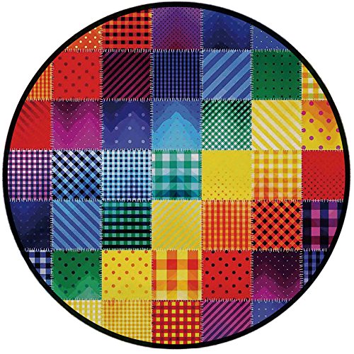 Printing Round Rug,Farmhouse Decor,Rainbow ColoredSquare Shaped Diverse Patterns Collection with Diagonal Forms Mat Non-Slip Soft Entrance Mat Door Floor Rug Area Rug for Chair Living Room,Multi