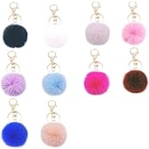 jtkdxqs 10 Pieces Pom Pom Keychain Soft Artificial Rabbit Faux Fur Plush Fluffy Ball Key Ring for Women