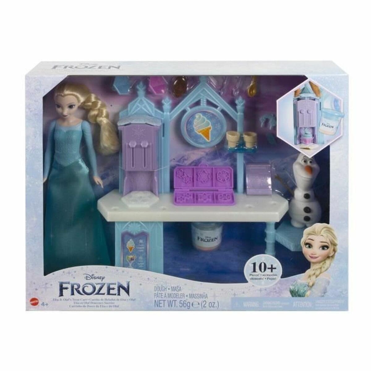 Mattel Disney Frozen Dessert Playset with Elsa Fashion Doll, Olaf Figure, 2 Dough Colors & 10+ Play Pieces, Inspired by the Movie