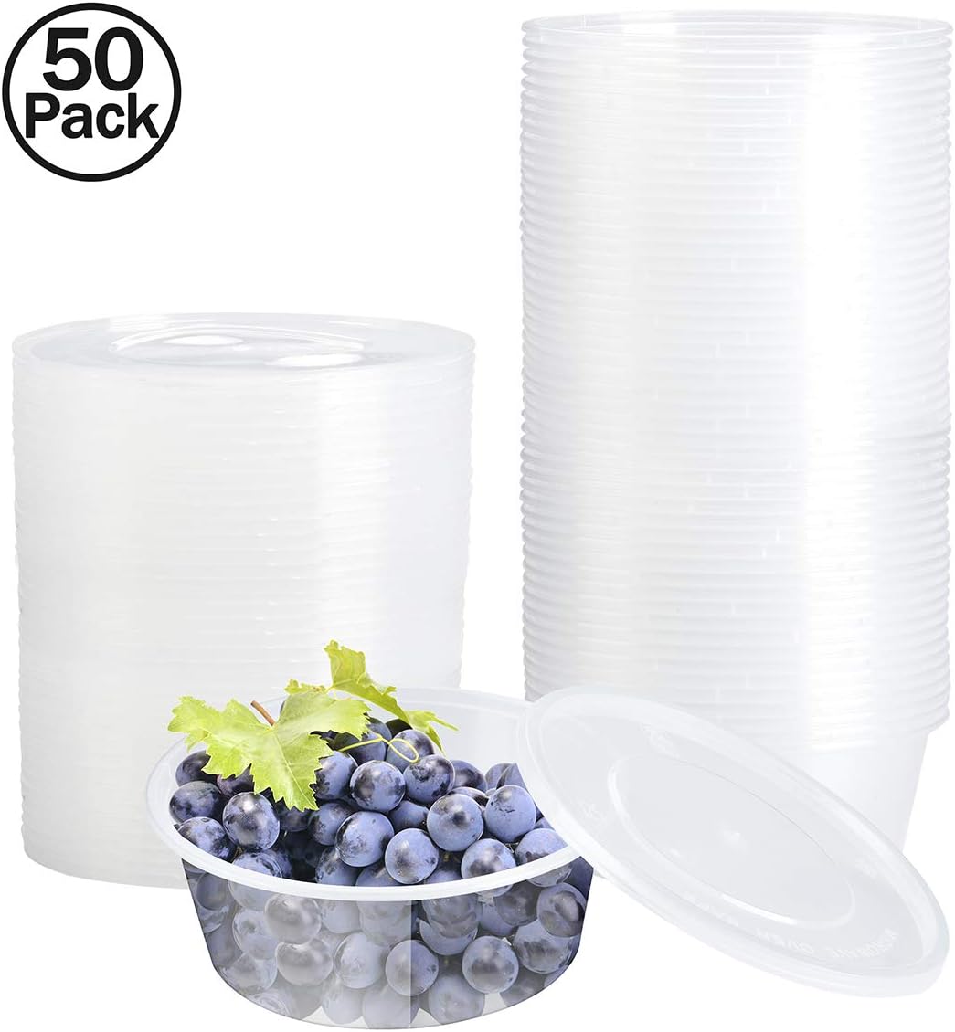 Plastic containers,Plastic pots with Lids,vinida 50 Pack 300ml Reusable Round Plastic Box with Lids,for Food,Fruit,Slime,Clay