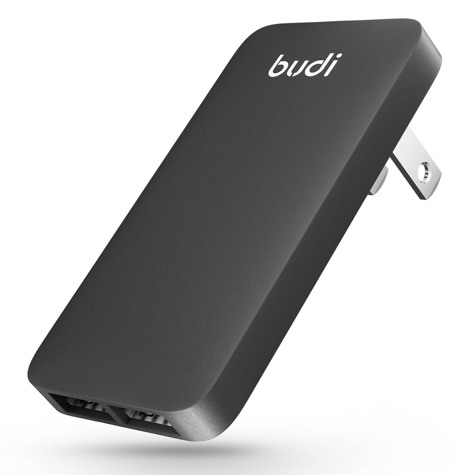 Photo 1 of BUDI 17W Extra Slim Portable Wall Charger 2-Port USB-A Charger Foldable Wall Plug Compatible with Home Camera, iPhone IPad Samsung Galaxy(Black USB-A)