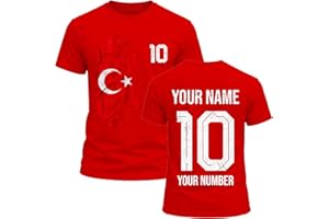 lepni.me Turkey 2026 Personalised Men's Football Fan Graphic Cotton T-Shirt, Custom Name and Number, Supporters Top