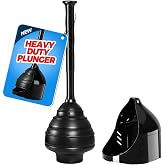 FORASTO Toilet Plunger with Holder,Powerful Clog Removal,Heavy Duty Plunger | Plungers for Bathroom,Bathroom Accessories,Cleaning Supplies,Home Essentials,Bathroom Decor,Toilet Bowl Cleaners,Black