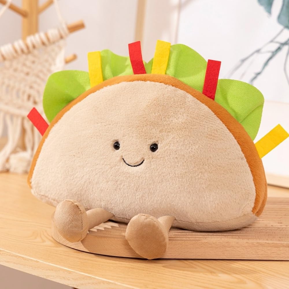 TONGMAN 9-inch Croissant Plush Toy – Cute Smile Bread Pillow, Soft Stuffed Animal for Kids, Funny Food Plushie, Christmas Birthday Gift (Taco)