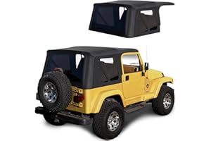 Sierra Offroad Soft Top for 1997 to 2006 Jeep Wrangler TJ - Black, Sailcloth Vinyl - 2 Door Jeep Soft Top with Rear Plastic Tinted Windows - Factory Precision Fit Replacement - No Upper Door Skins
