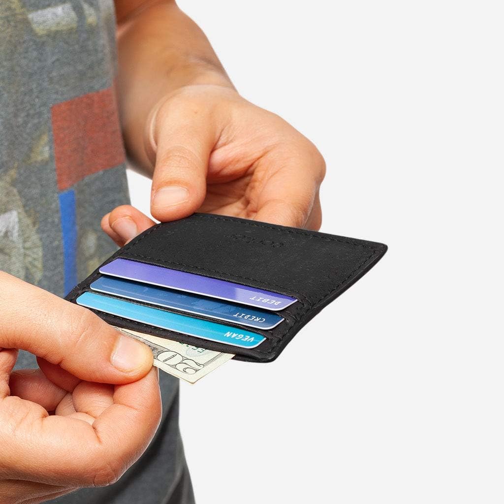 Corkor Card Case Wallet Minimalist ID Holder Slim RFID Blocking for Men Women Black Color - Image 4