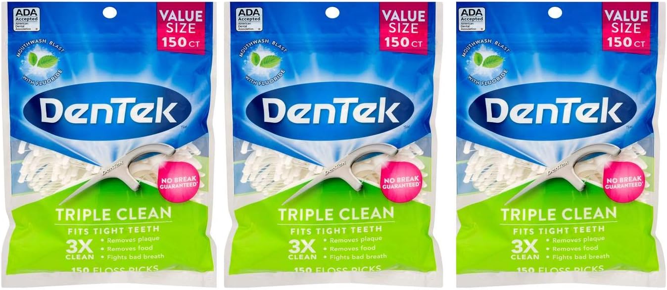 DenTek Triple Clean Floss Picks | No Break Guarantee | 150 Count : Flossing Products : Beauty