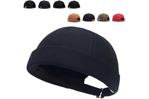 GADFARY Brimless Hats for Men Brimless Caps, Rolled Cuff Retro Docker Hat for Men Womens Skull Cap with Adjustable Brimless Hat