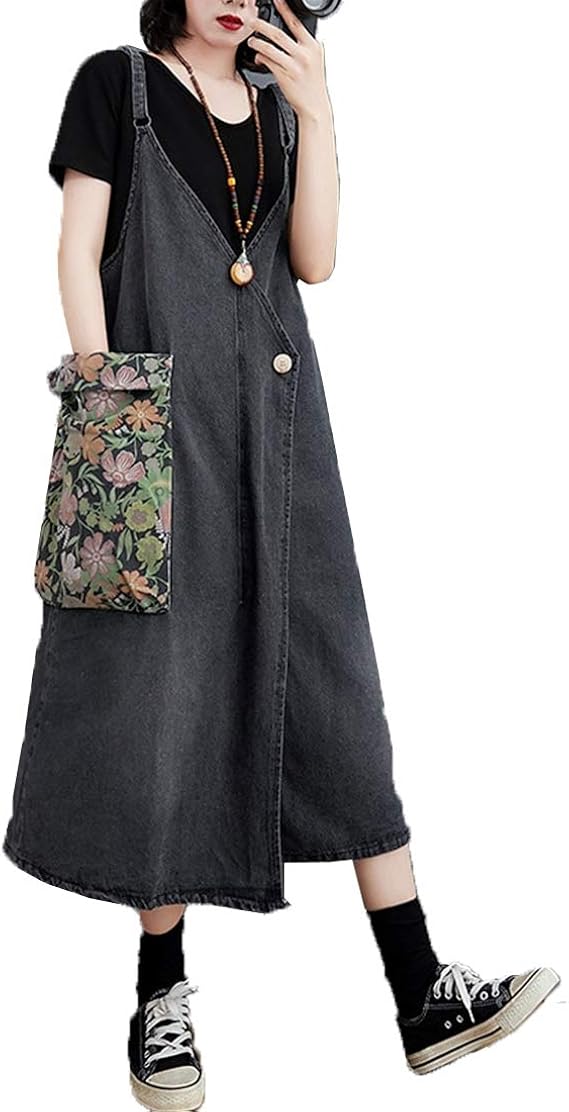 Amazon もうほうきょう レディース ワンピース デニム オーバーオール スカート ジャンパースカート 大きいサイズ デニムサロペットスカート 春 秋 ワンピース チュニック 通販