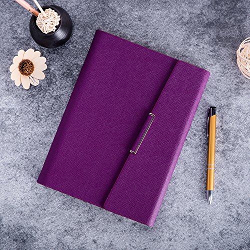 CAIZHE Hardcover A5 Leather Pocketed Notebook / Diary with Binder for Refilling 160 Pages of Classic Writing Papers, 5.5 x 8.5 Inches (Purple)